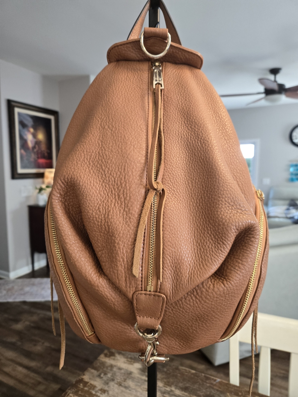 Rebecca Minkoff Leather Backpack in Tan Brown with Gold Hardware